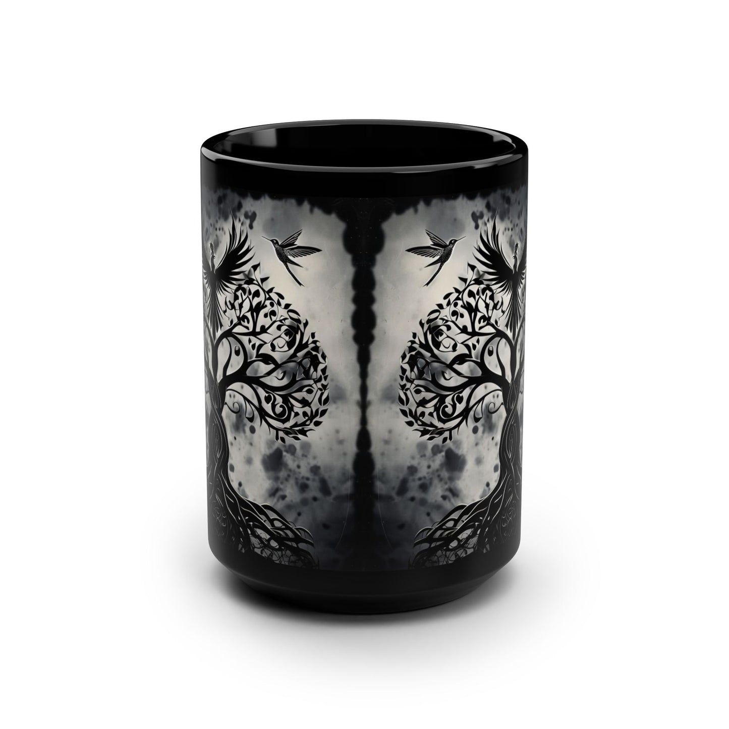 Mug - Mystical Tree 15oz Black Mug for Coffee Lovers & Nature Enthusiasts