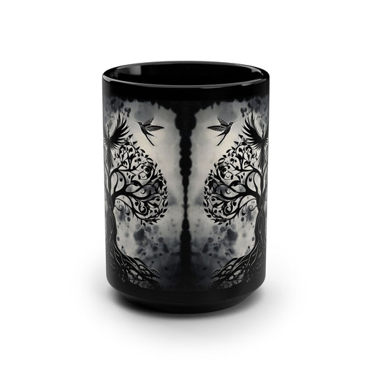 Mug - Mystical Tree 15oz Black Mug for Coffee Lovers & Nature Enthusiasts