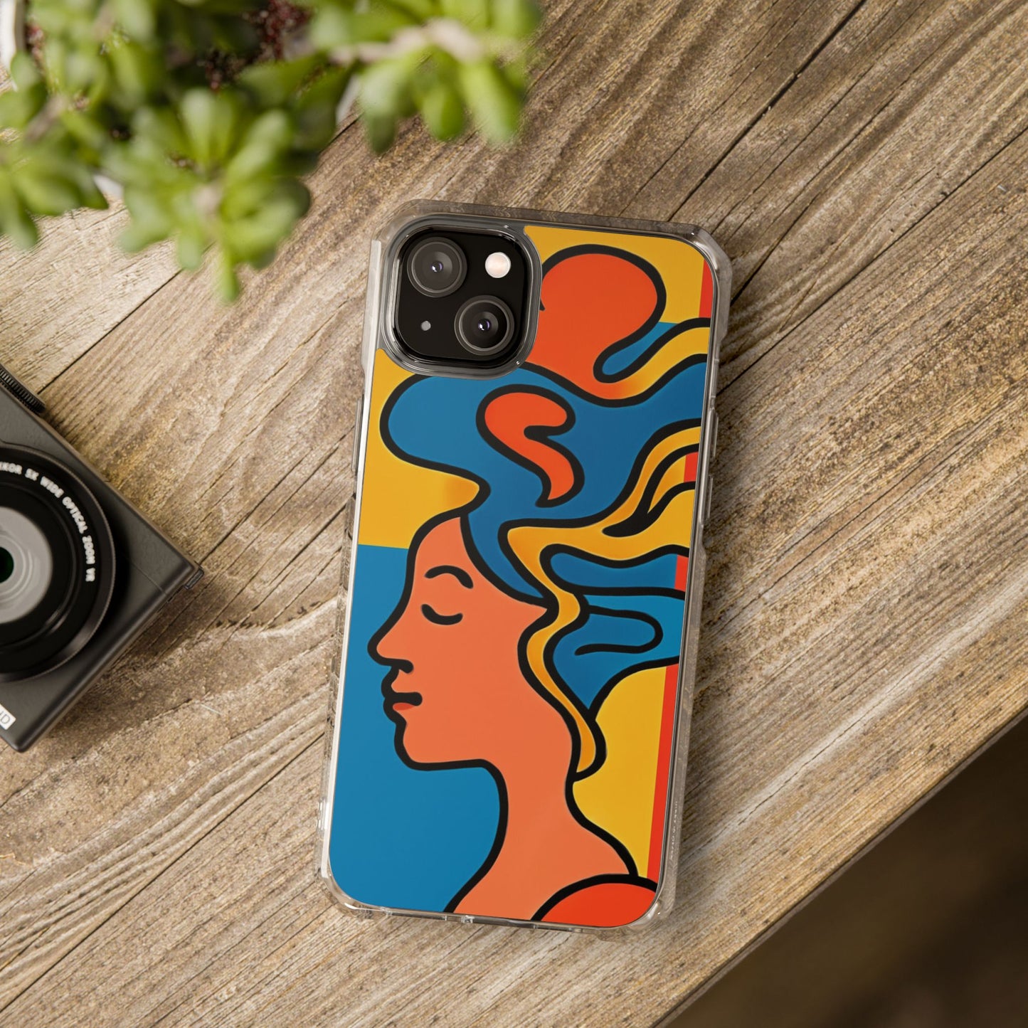 Stylish Magnetic Clear Impact Phone Case with Colorful Profile Art