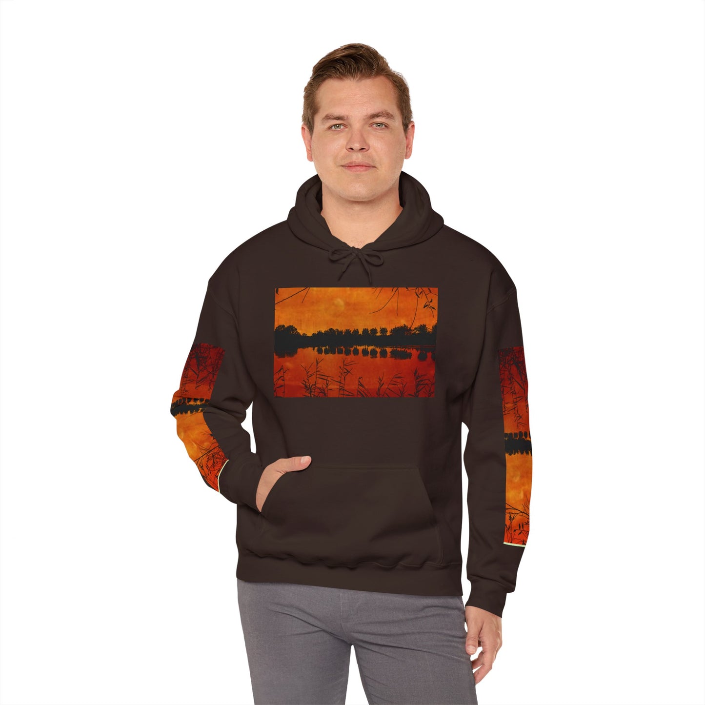 Sunset Reflection Hoodie - Cozy Unisex Heavy Blend™ Sweatshirt with Vibrant Nature Design