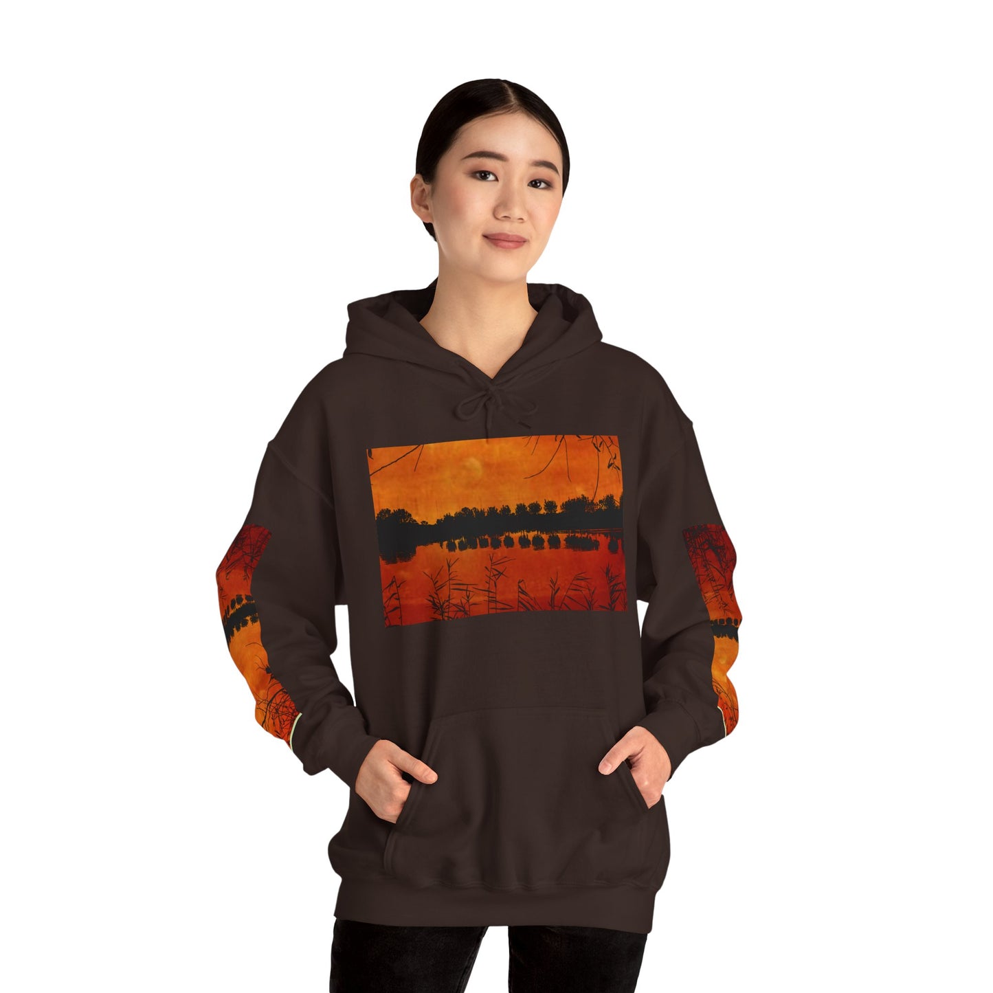 Sunset Reflection Hoodie - Cozy Unisex Heavy Blend™ Sweatshirt with Vibrant Nature Design