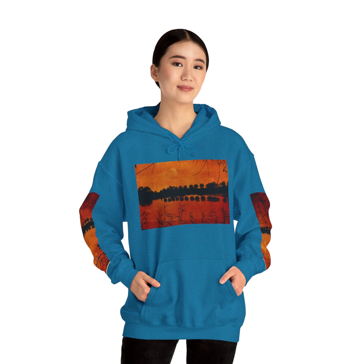 Sunset Reflection Hoodie - Cozy Unisex Heavy Blend™ Sweatshirt with Vibrant Nature Design