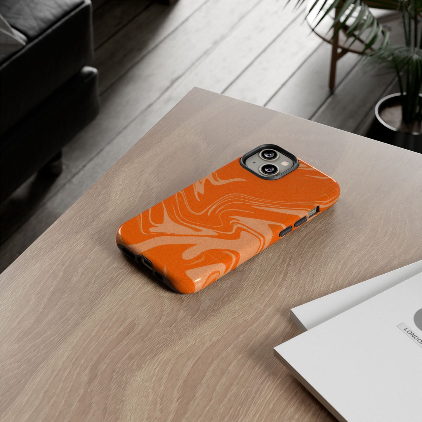 Stylish Orange Marble Phone Case - Tough Cases for Trendy Protection