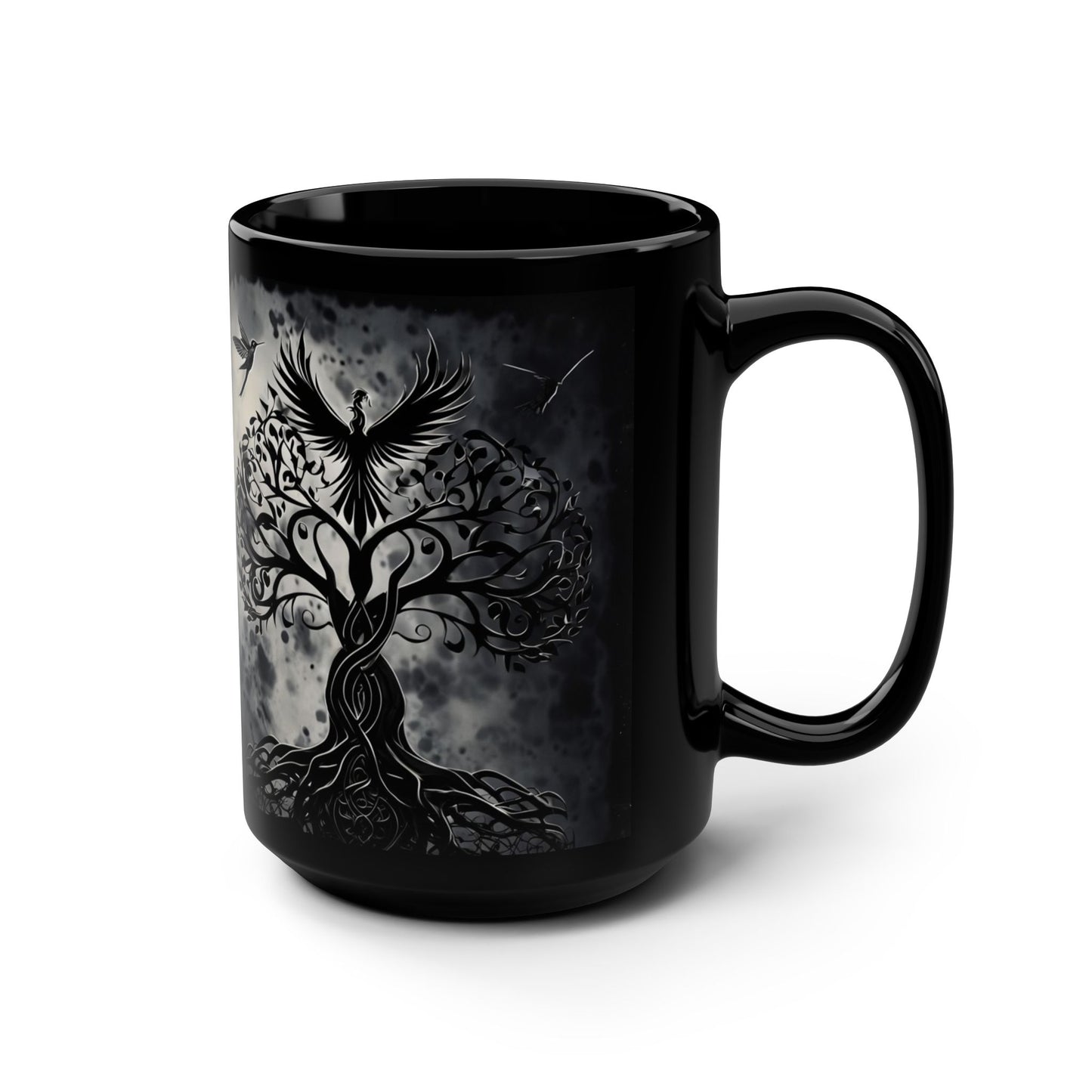 Mug - Mystical Tree 15oz Black Mug for Coffee Lovers & Nature Enthusiasts