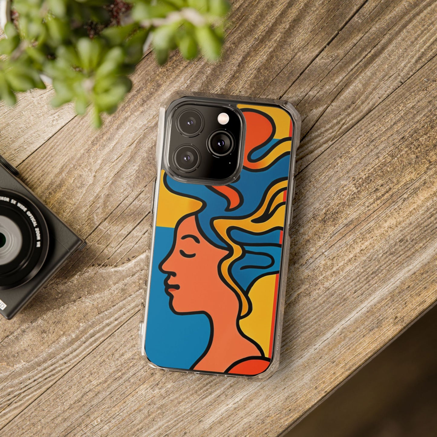 Stylish Magnetic Clear Impact Phone Case with Colorful Profile Art