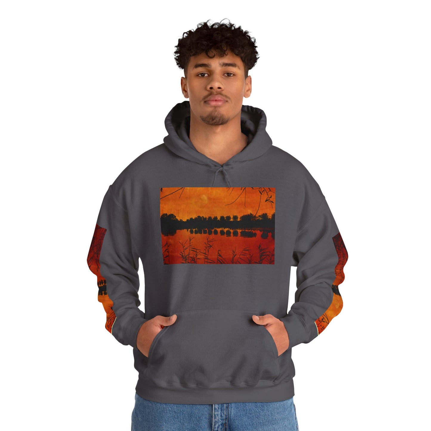 Sunset Reflection Hoodie - Cozy Unisex Heavy Blend™ Sweatshirt with Vibrant Nature Design