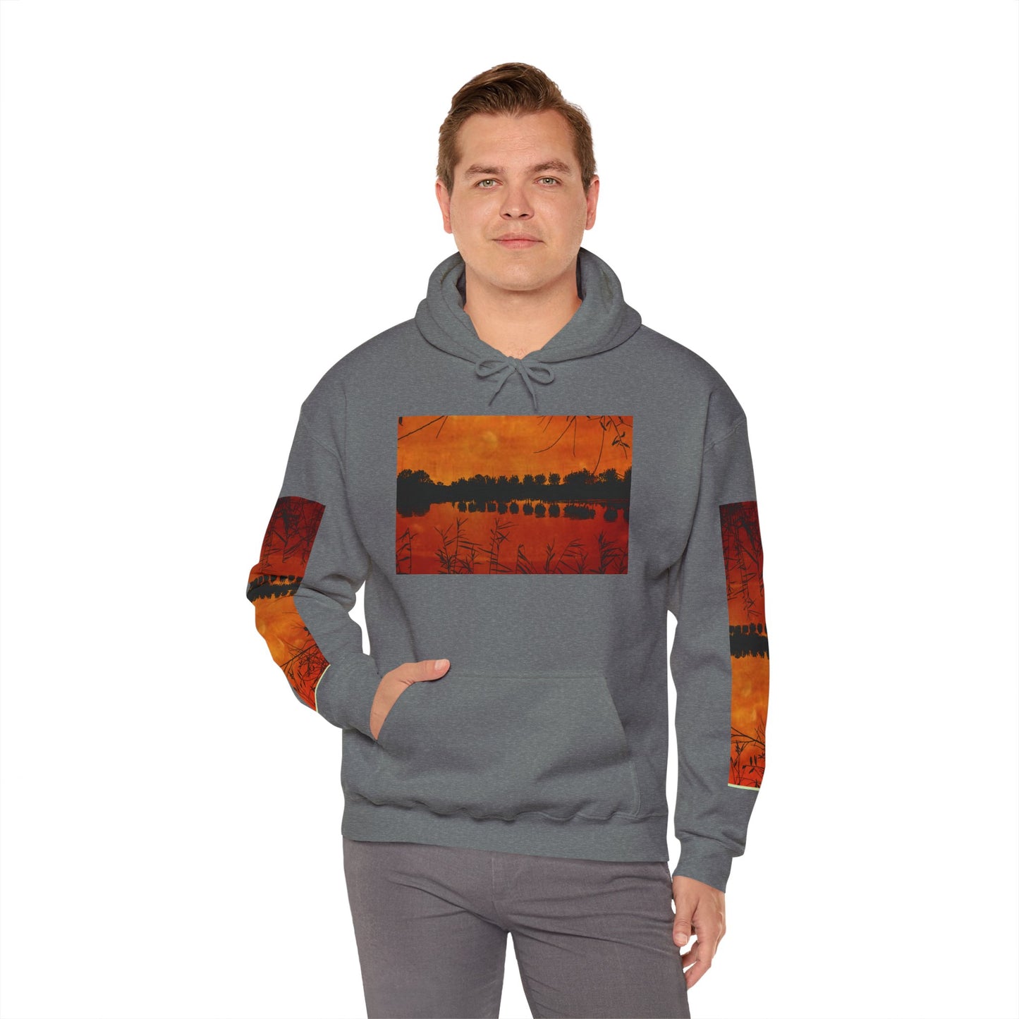 Sunset Reflection Hoodie - Cozy Unisex Heavy Blend™ Sweatshirt with Vibrant Nature Design