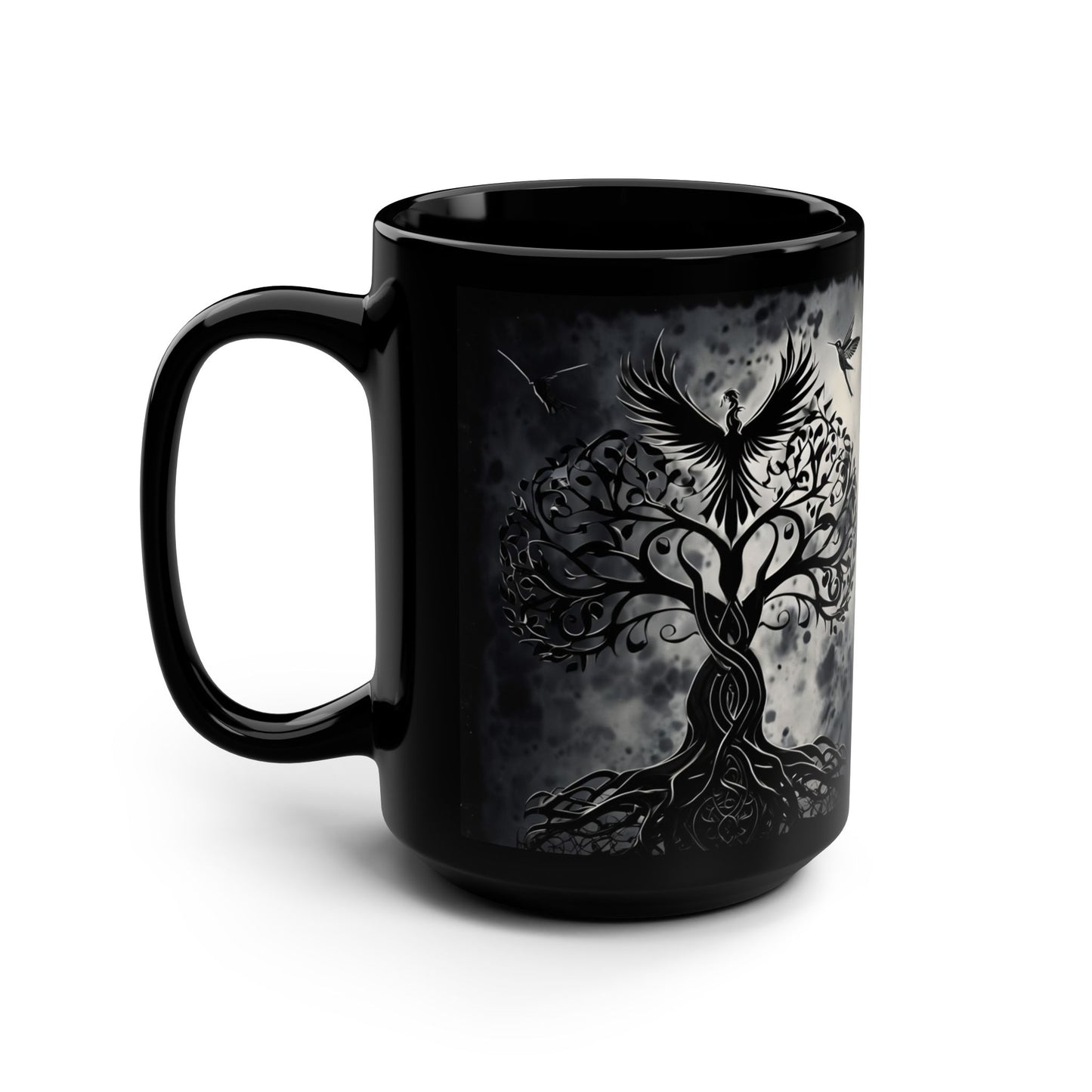 Mug - Mystical Tree 15oz Black Mug for Coffee Lovers & Nature Enthusiasts