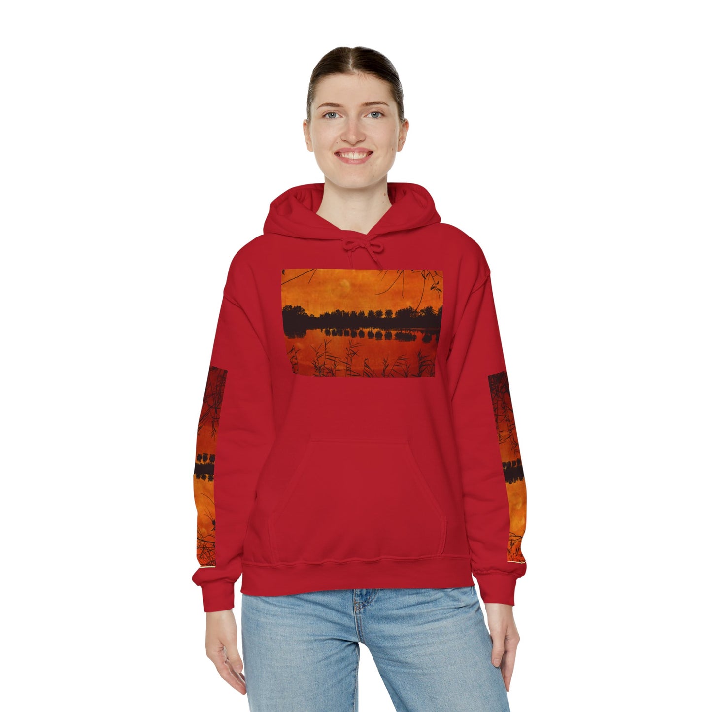 Sunset Reflection Hoodie - Cozy Unisex Heavy Blend™ Sweatshirt with Vibrant Nature Design