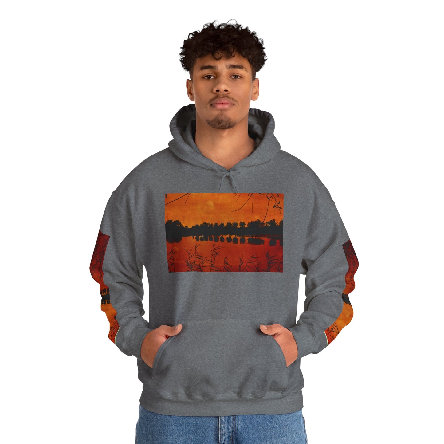 Sunset Reflection Hoodie - Cozy Unisex Heavy Blend™ Sweatshirt with Vibrant Nature Design