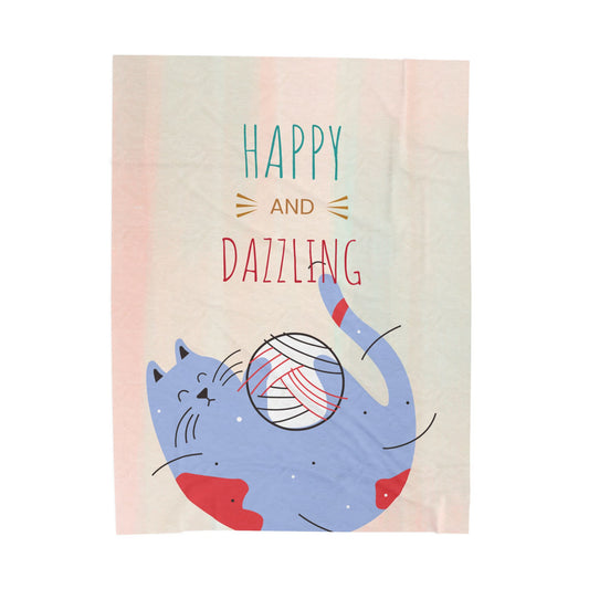 Happy & Dazzling Cat Velveteen Plush Blanket