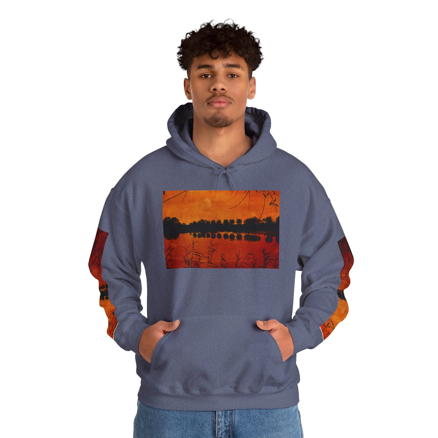 Sunset Reflection Hoodie - Cozy Unisex Heavy Blend™ Sweatshirt with Vibrant Nature Design