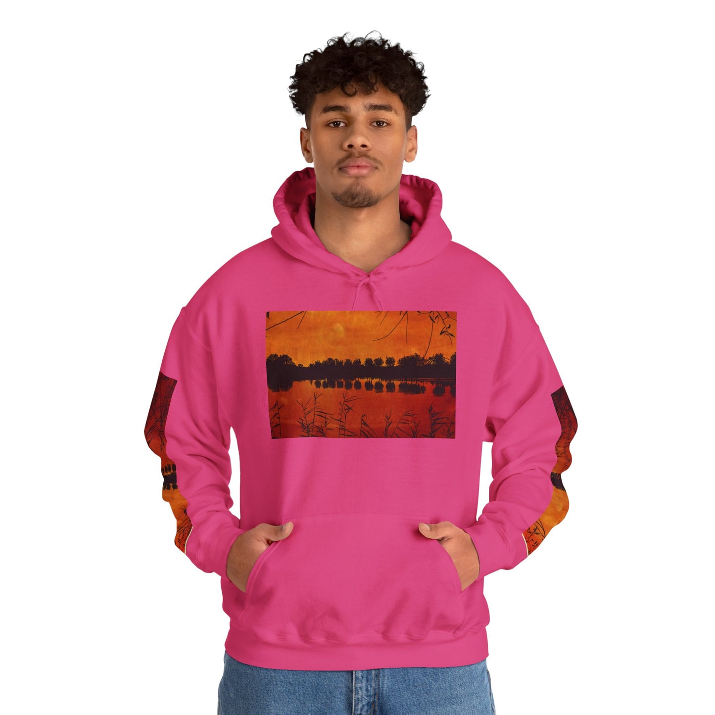 Sunset Reflection Hoodie - Cozy Unisex Heavy Blend™ Sweatshirt with Vibrant Nature Design