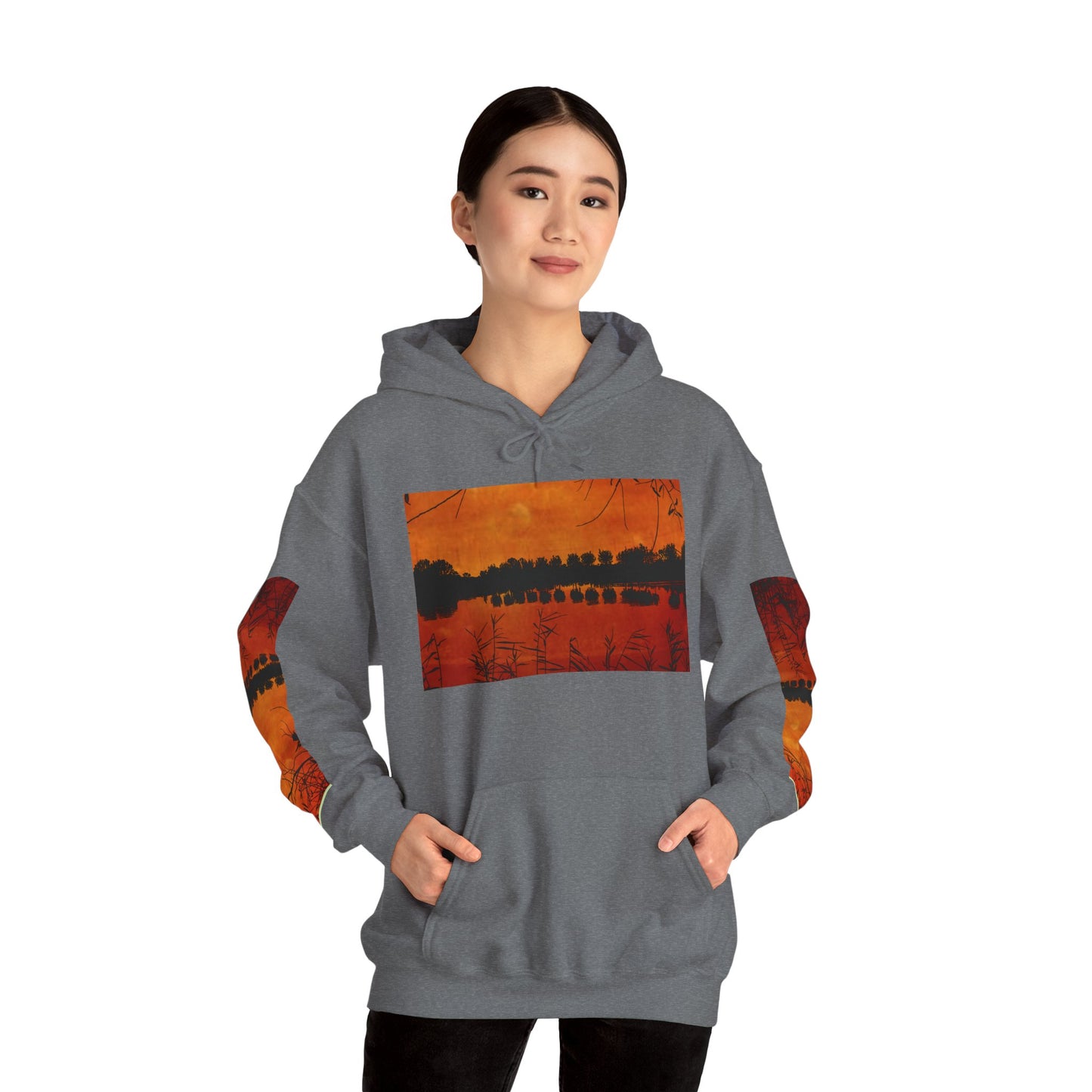 Sunset Reflection Hoodie - Cozy Unisex Heavy Blend™ Sweatshirt with Vibrant Nature Design