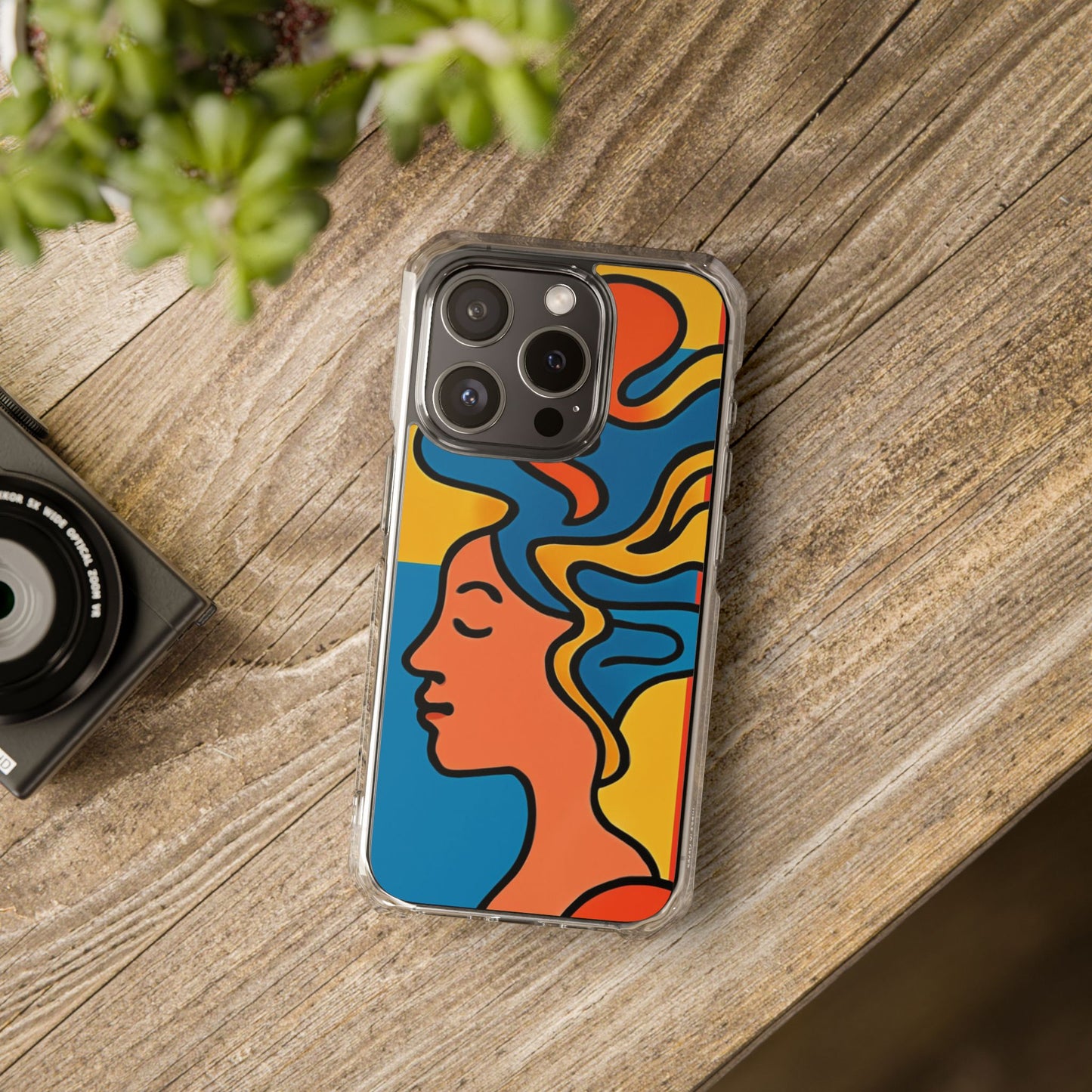 Stylish Magnetic Clear Impact Phone Case with Colorful Profile Art