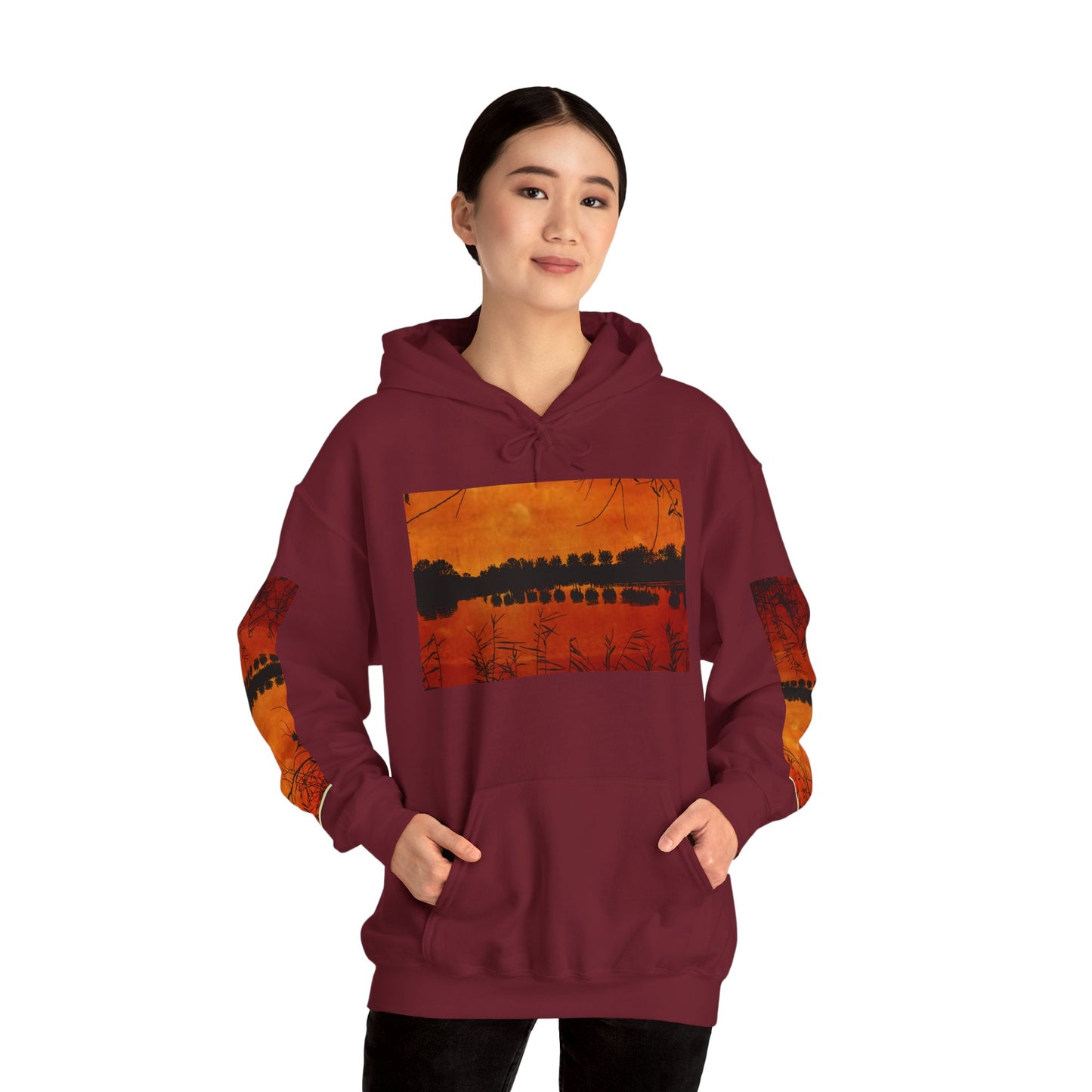 Sunset Reflection Hoodie - Cozy Unisex Heavy Blend™ Sweatshirt with Vibrant Nature Design