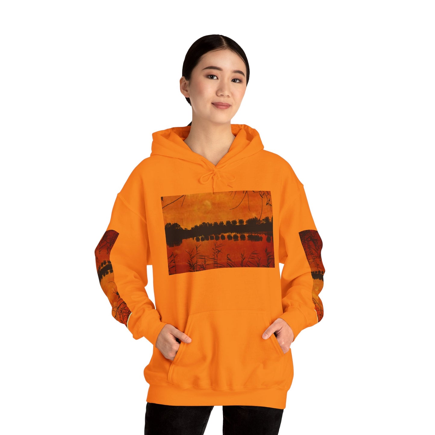 Sunset Reflection Hoodie - Cozy Unisex Heavy Blend™ Sweatshirt with Vibrant Nature Design