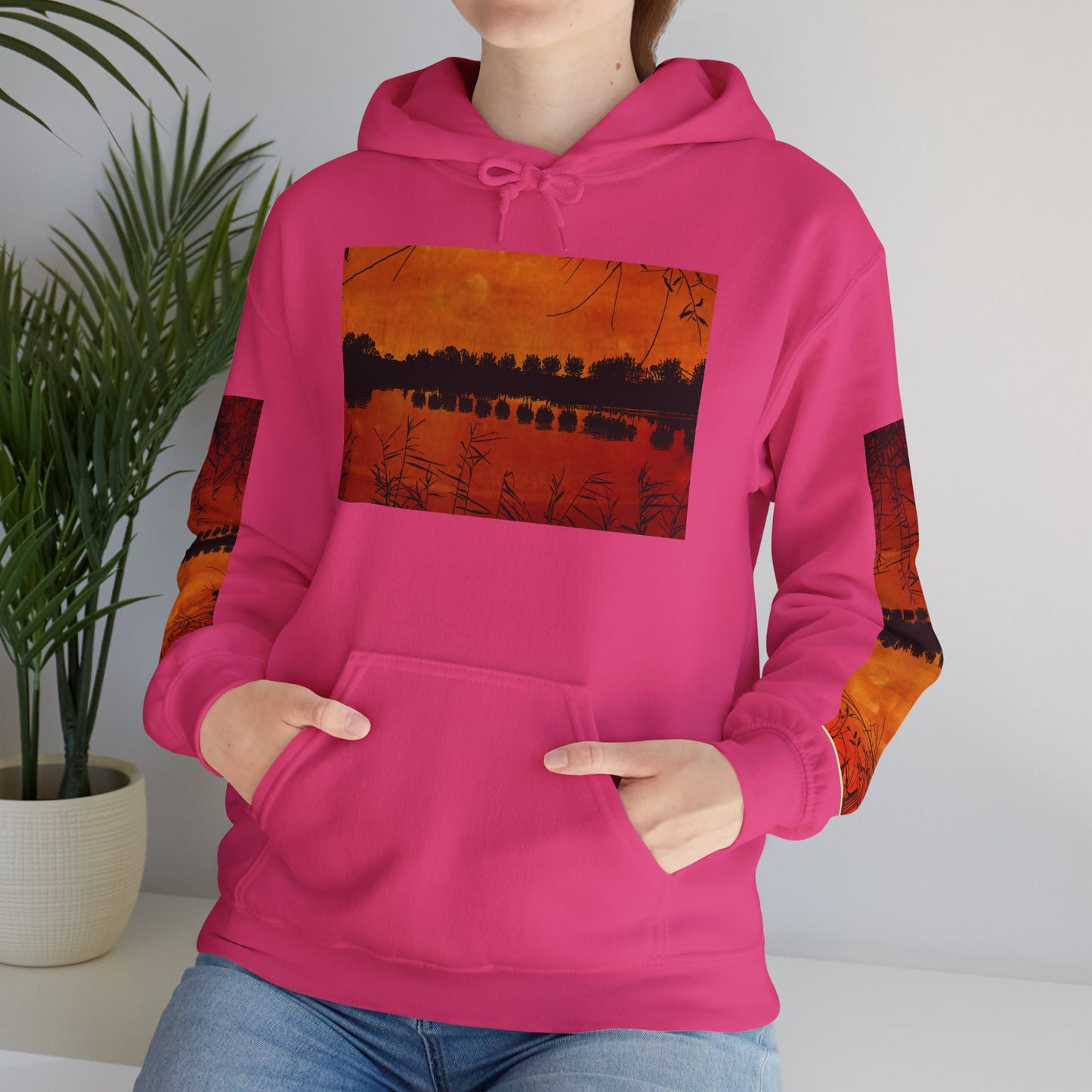 Sunset Reflection Hoodie - Cozy Unisex Heavy Blend™ Sweatshirt with Vibrant Nature Design