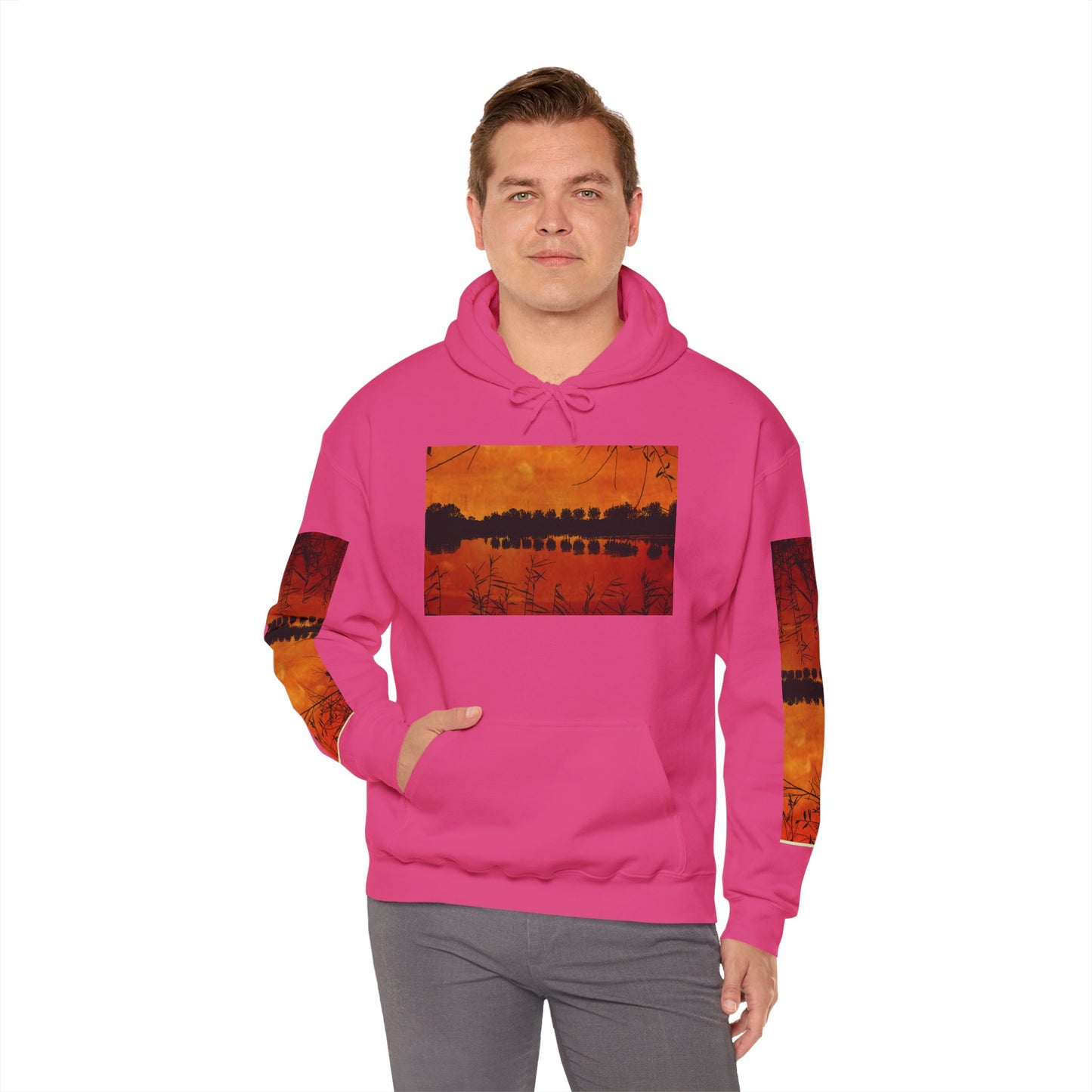 Sunset Reflection Hoodie - Cozy Unisex Heavy Blend™ Sweatshirt with Vibrant Nature Design