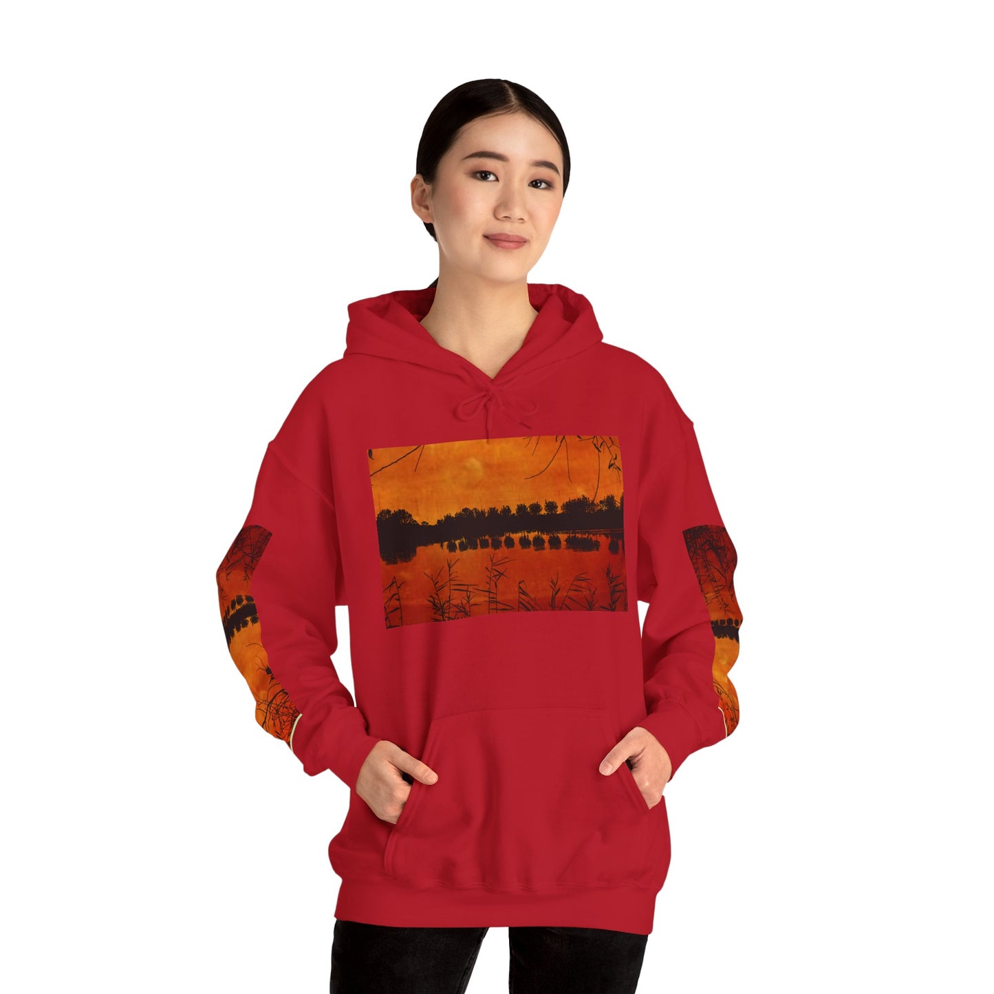 Sunset Reflection Hoodie - Cozy Unisex Heavy Blend™ Sweatshirt with Vibrant Nature Design