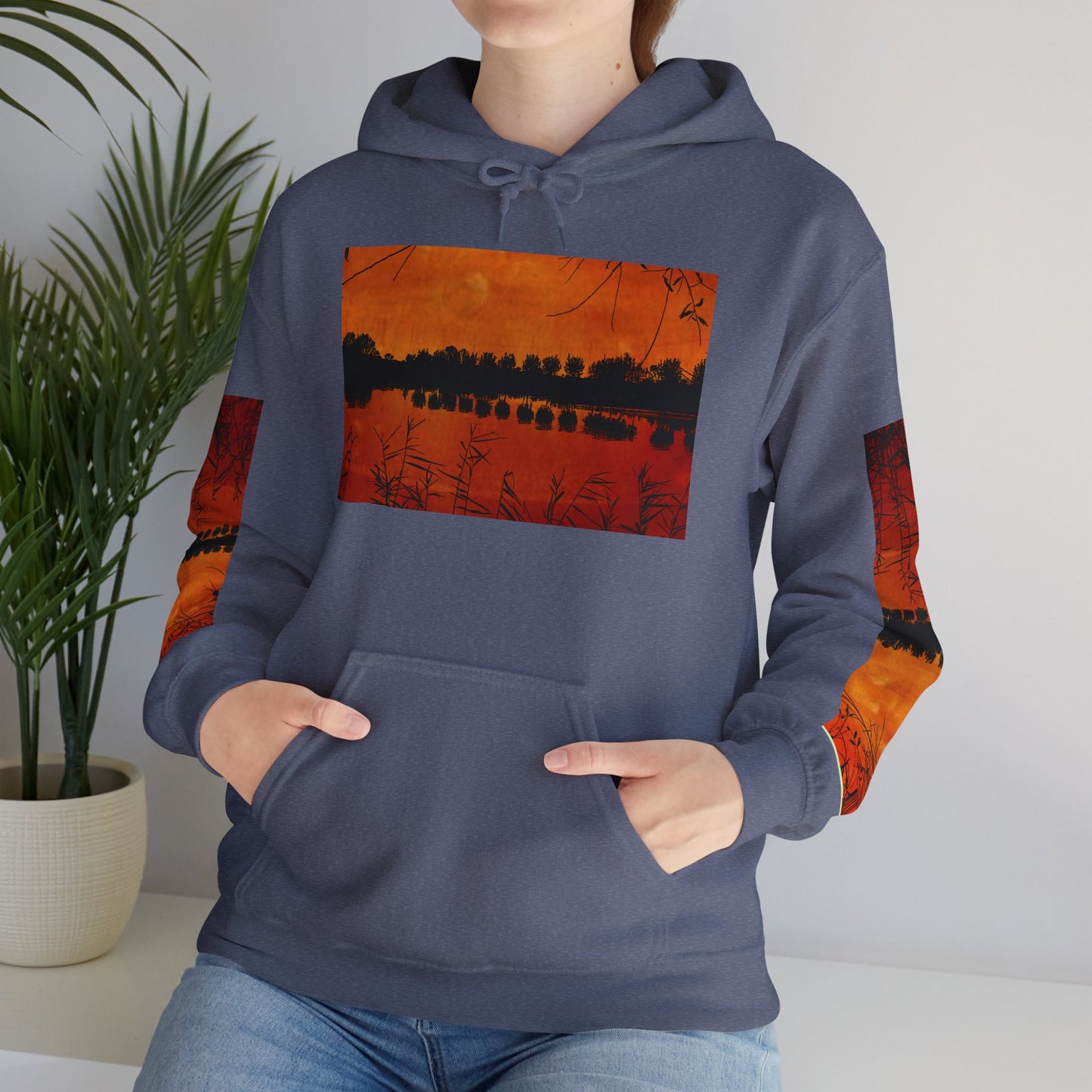 Sunset Reflection Hoodie - Cozy Unisex Heavy Blend™ Sweatshirt with Vibrant Nature Design