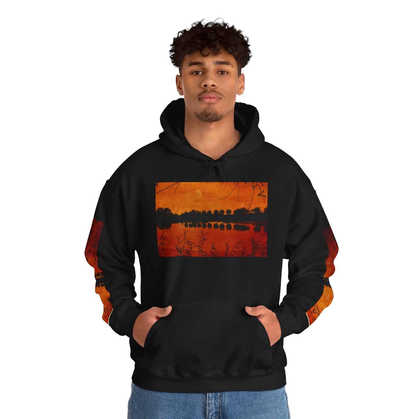 Sunset Reflection Hoodie - Cozy Unisex Heavy Blend™ Sweatshirt with Vibrant Nature Design