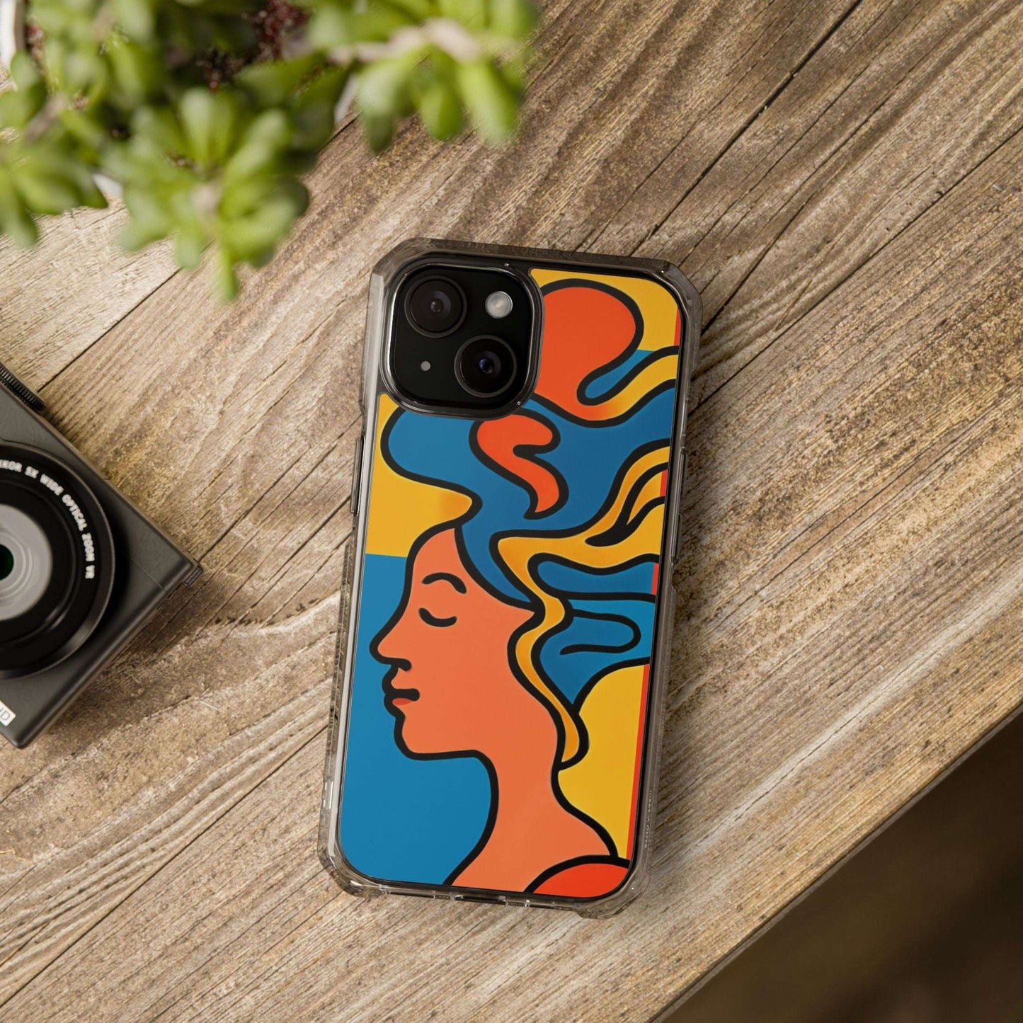 Stylish Magnetic Clear Impact Phone Case with Colorful Profile Art