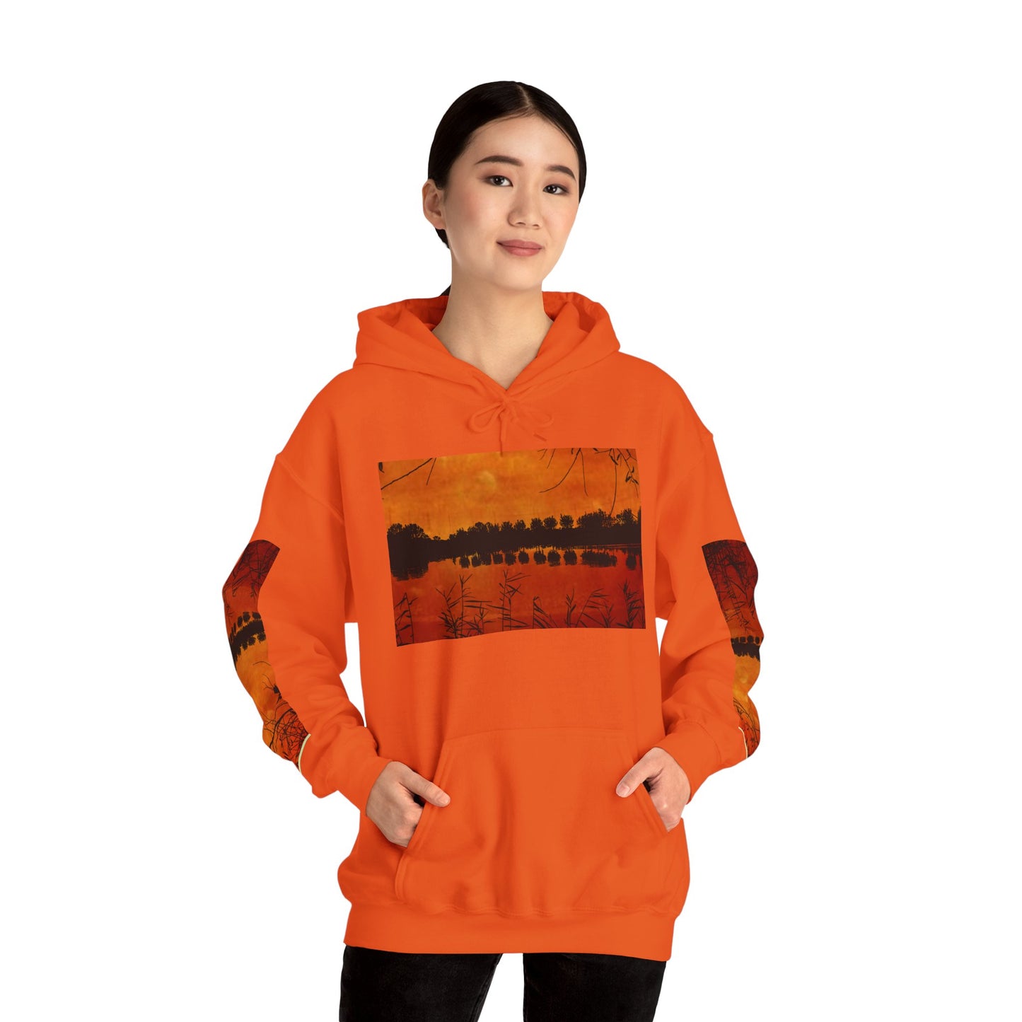 Sunset Reflection Hoodie - Cozy Unisex Heavy Blend™ Sweatshirt with Vibrant Nature Design