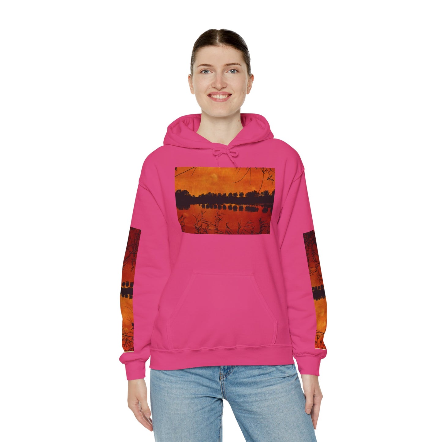 Sunset Reflection Hoodie - Cozy Unisex Heavy Blend™ Sweatshirt with Vibrant Nature Design