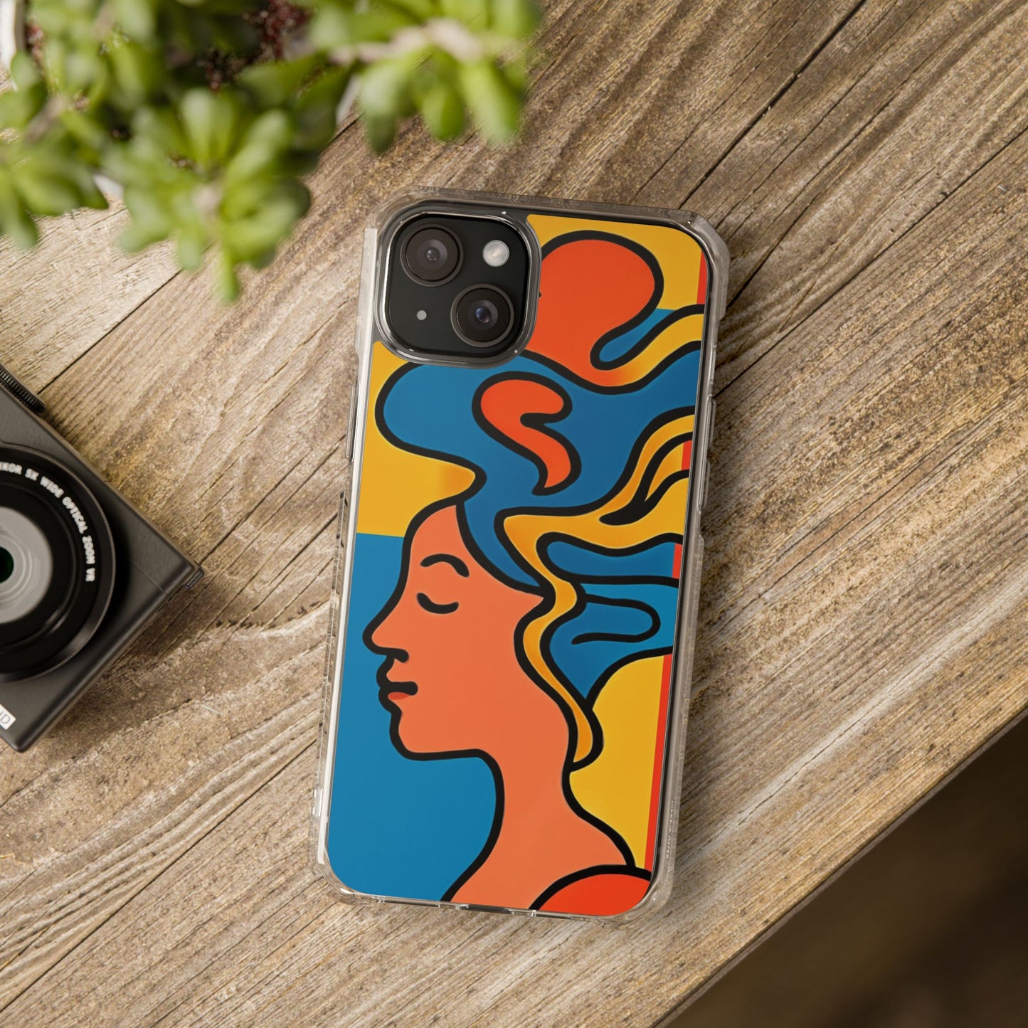Stylish Magnetic Clear Impact Phone Case with Colorful Profile Art