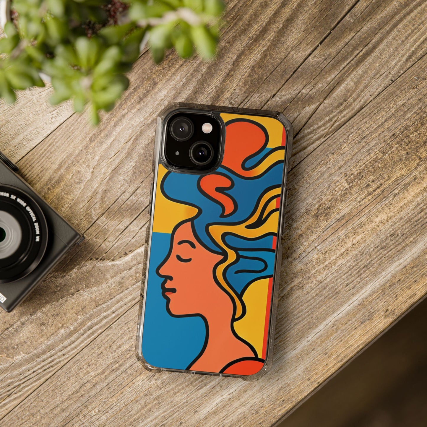 Stylish Magnetic Clear Impact Phone Case with Colorful Profile Art