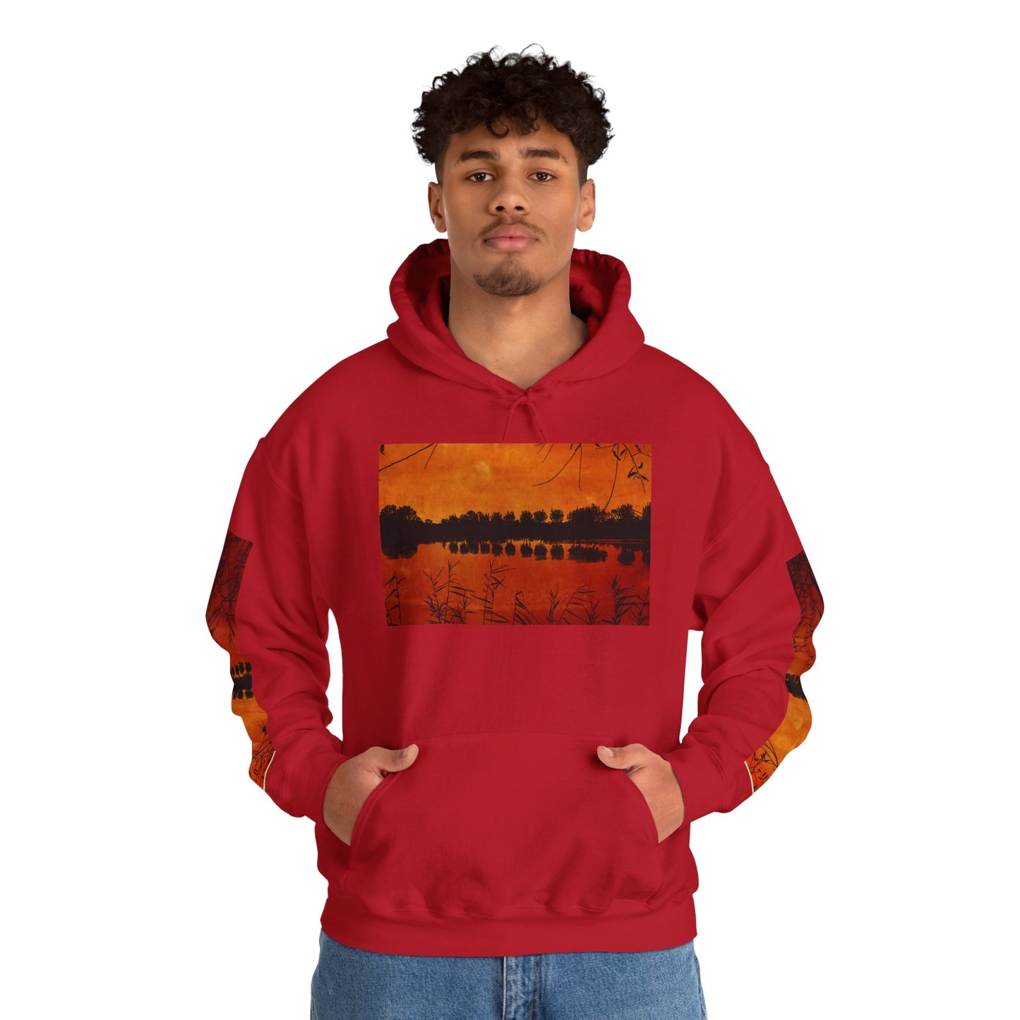 Sunset Reflection Hoodie - Cozy Unisex Heavy Blend™ Sweatshirt with Vibrant Nature Design