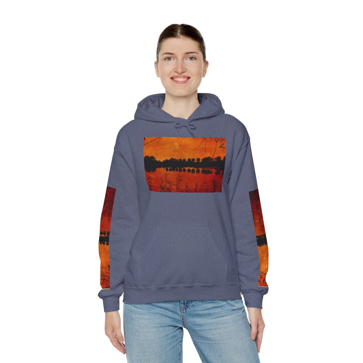 Sunset Reflection Hoodie - Cozy Unisex Heavy Blend™ Sweatshirt with Vibrant Nature Design