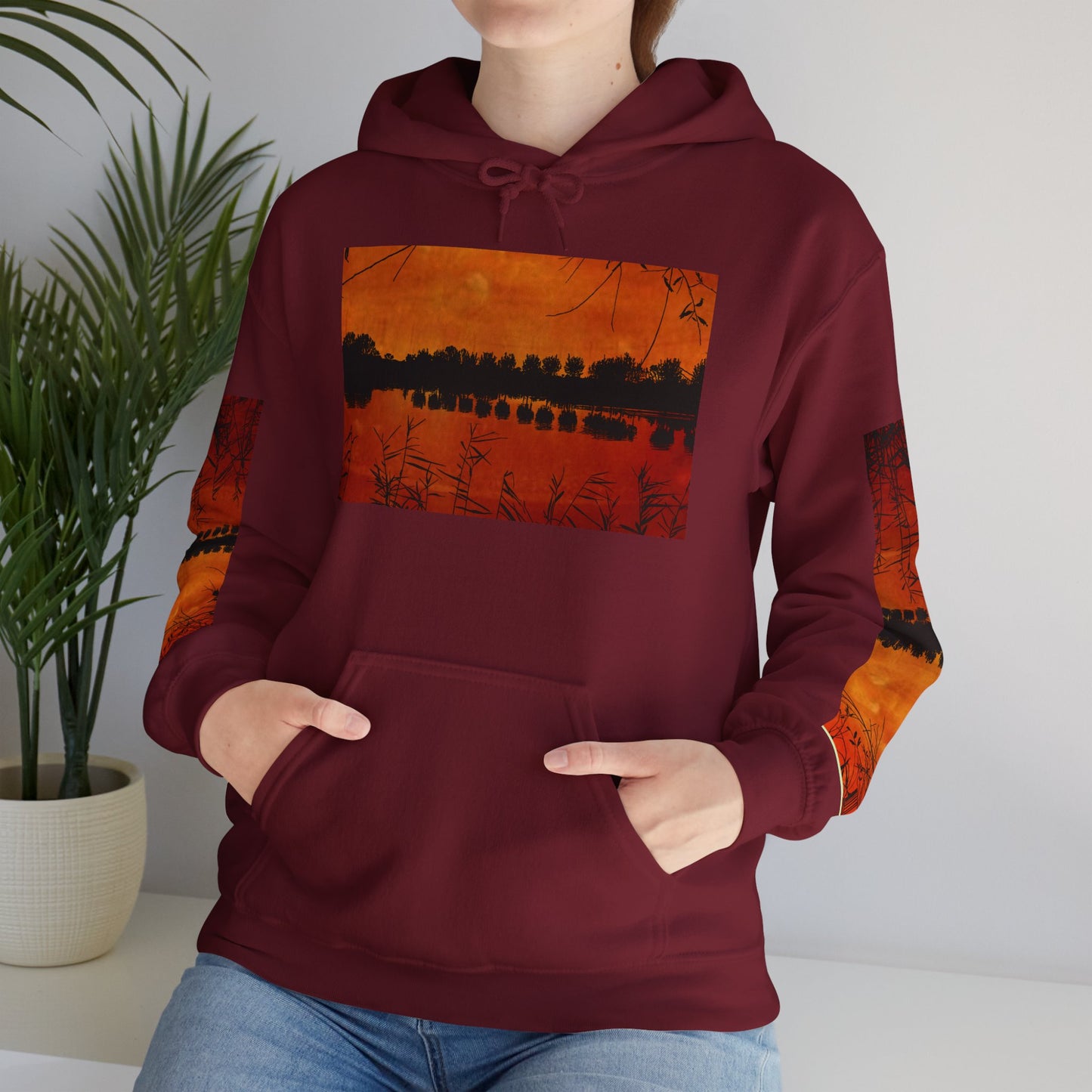 Sunset Reflection Hoodie - Cozy Unisex Heavy Blend™ Sweatshirt with Vibrant Nature Design