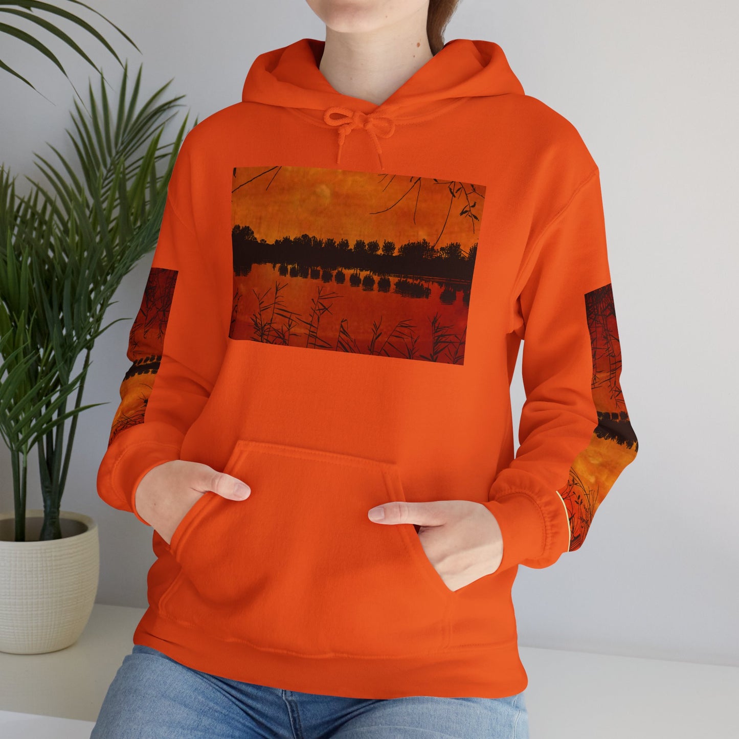 Sunset Reflection Hoodie - Cozy Unisex Heavy Blend™ Sweatshirt with Vibrant Nature Design