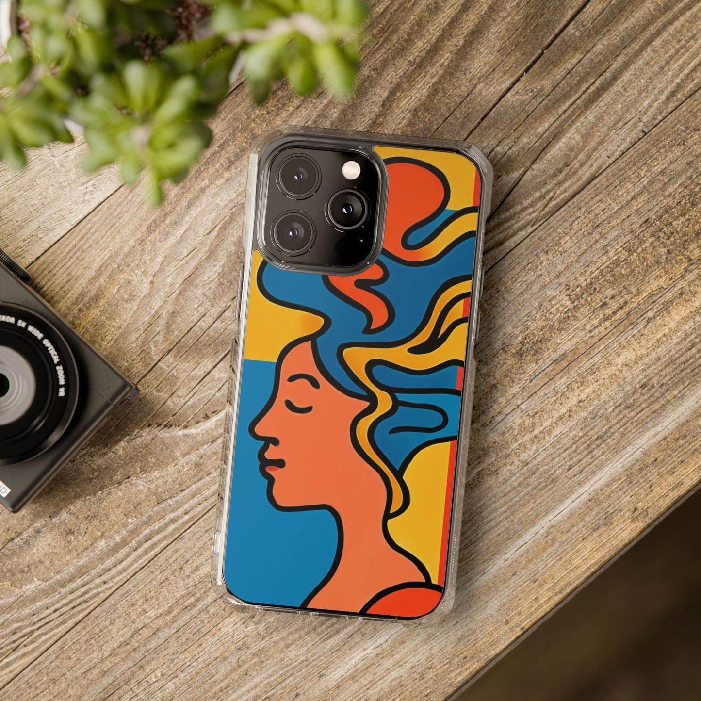 Stylish Magnetic Clear Impact Phone Case with Colorful Profile Art