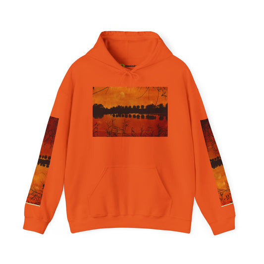 Sunset Reflection Hoodie - Cozy Unisex Heavy Blend™ Sweatshirt with Vibrant Nature Design