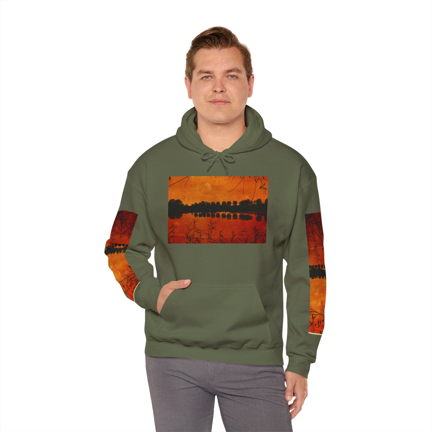 Sunset Reflection Hoodie - Cozy Unisex Heavy Blend™ Sweatshirt with Vibrant Nature Design