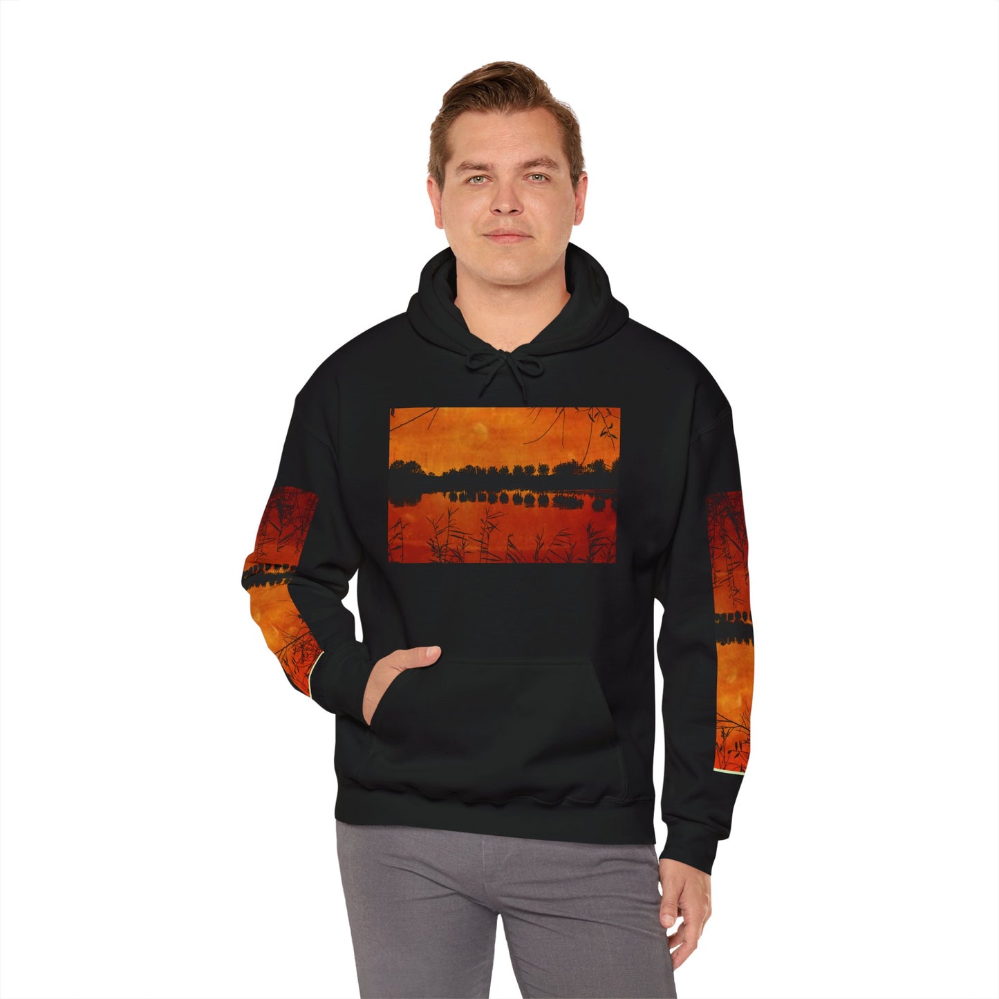 Sunset Reflection Hoodie - Cozy Unisex Heavy Blend™ Sweatshirt with Vibrant Nature Design