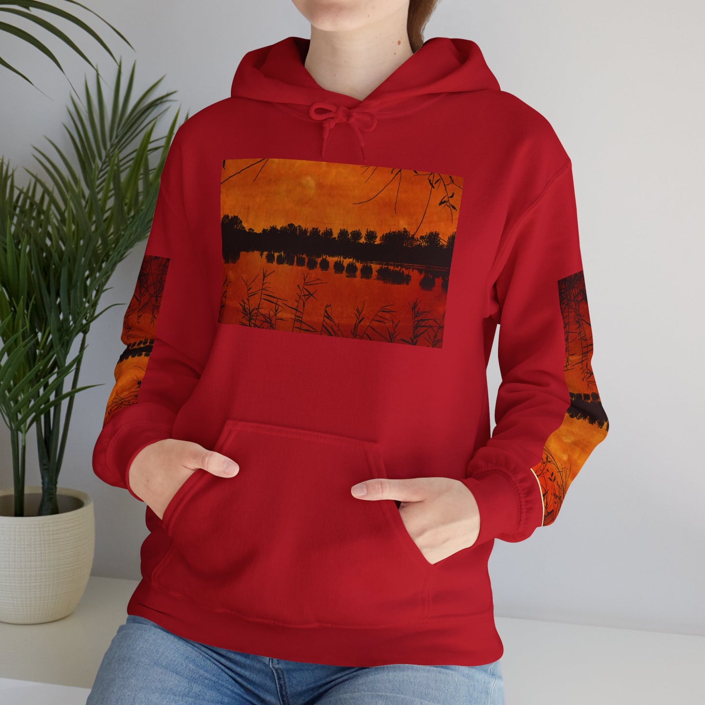 Sunset Reflection Hoodie - Cozy Unisex Heavy Blend™ Sweatshirt with Vibrant Nature Design