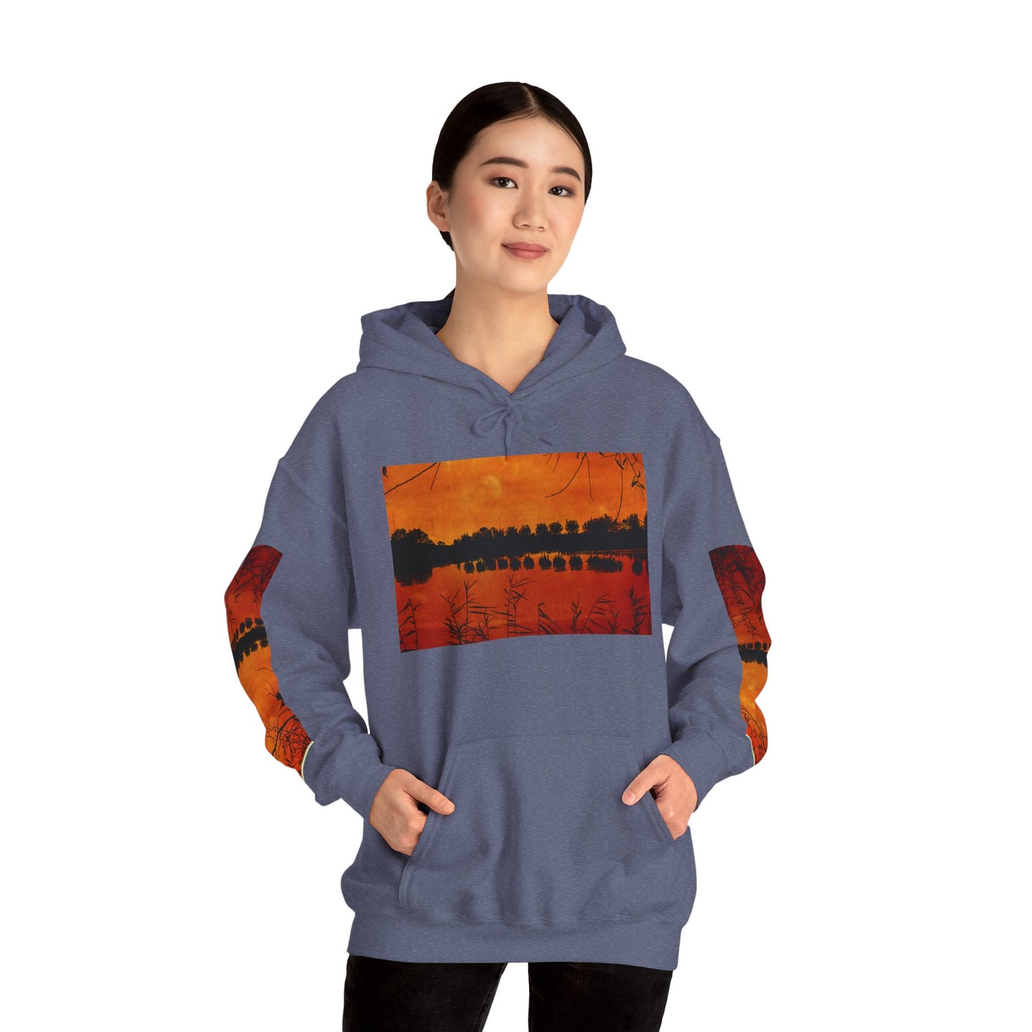 Sunset Reflection Hoodie - Cozy Unisex Heavy Blend™ Sweatshirt with Vibrant Nature Design