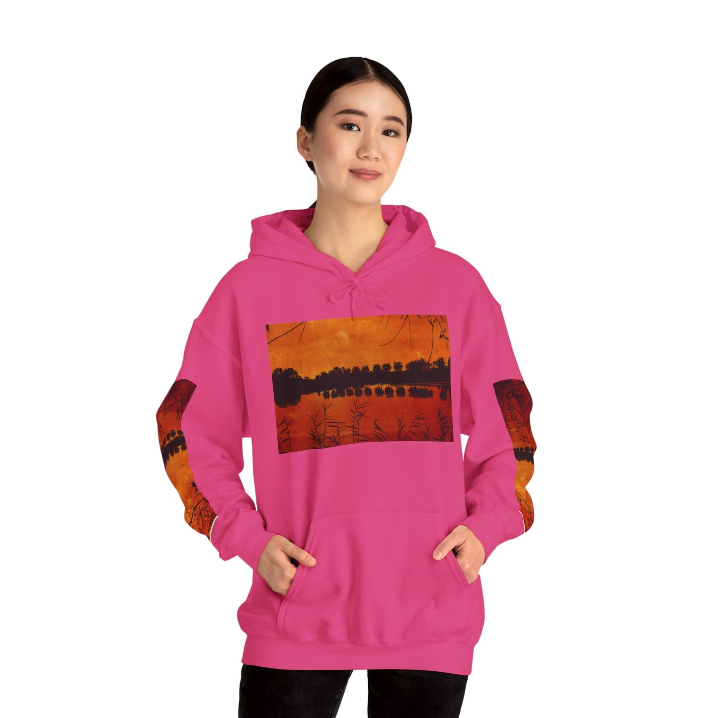 Sunset Reflection Hoodie - Cozy Unisex Heavy Blend™ Sweatshirt with Vibrant Nature Design