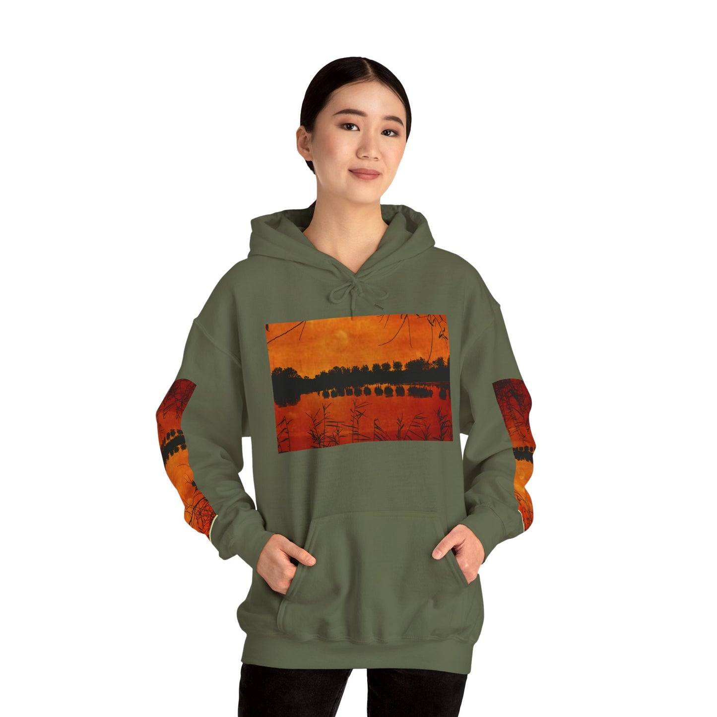 Sunset Reflection Hoodie - Cozy Unisex Heavy Blend™ Sweatshirt with Vibrant Nature Design