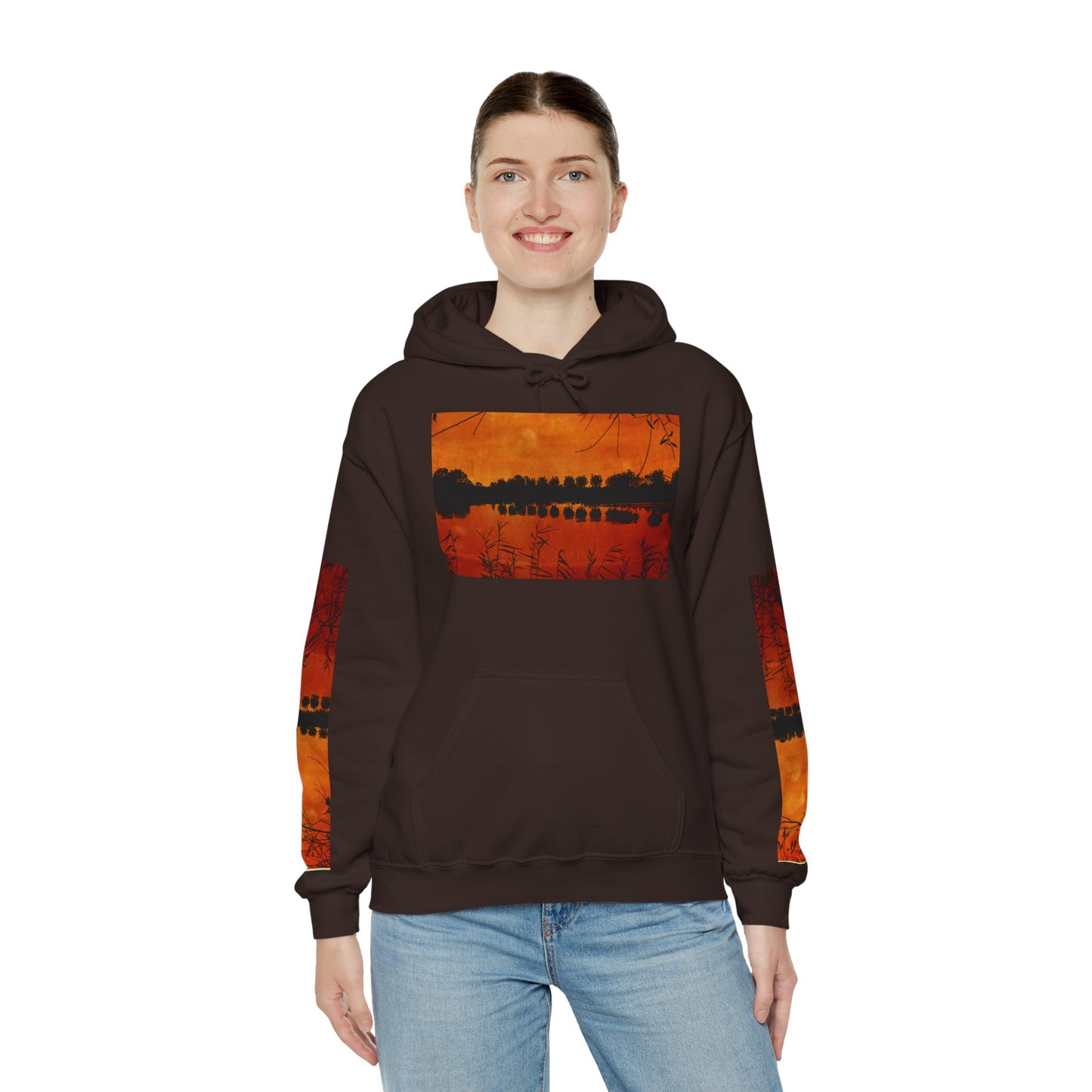 Sunset Reflection Hoodie - Cozy Unisex Heavy Blend™ Sweatshirt with Vibrant Nature Design
