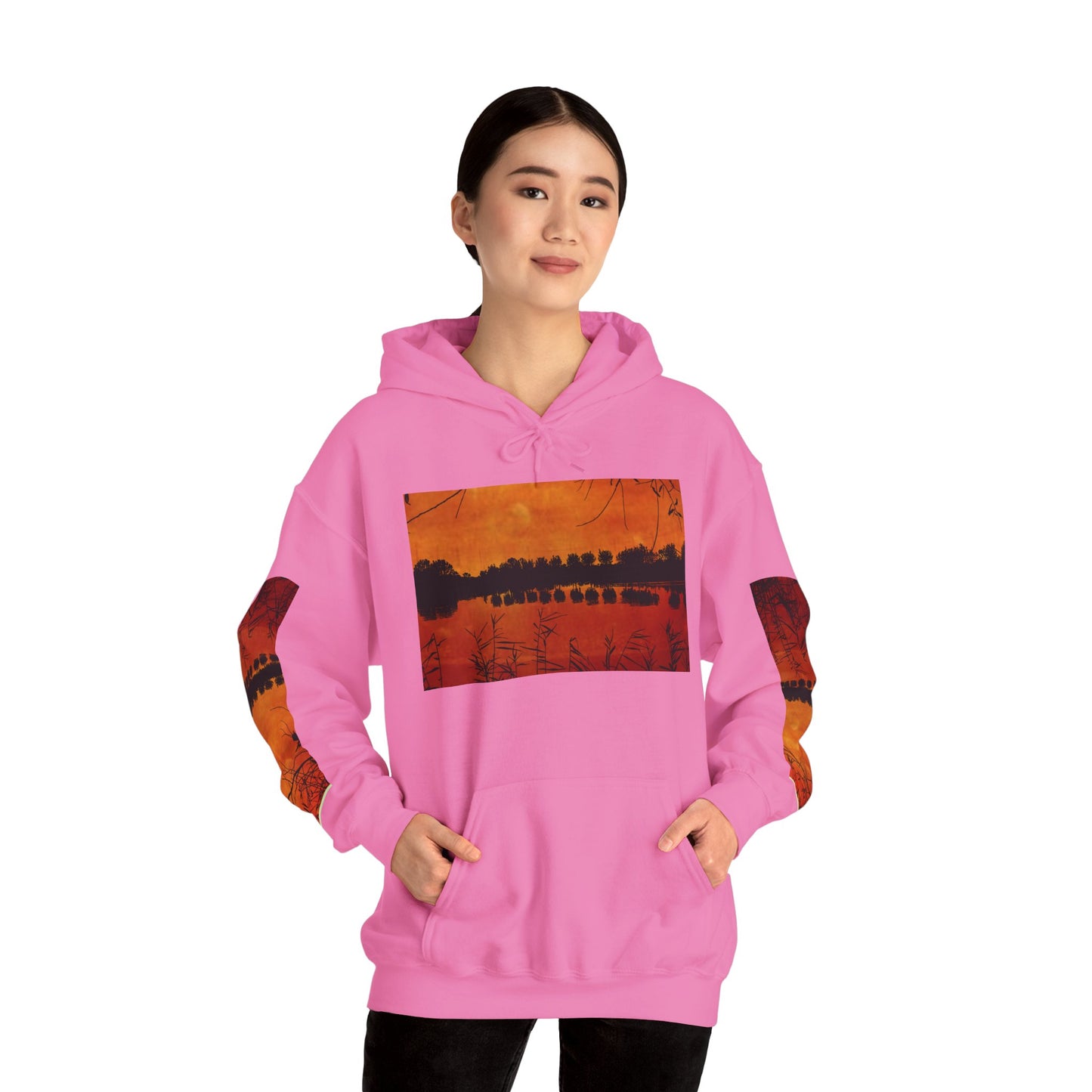 Sunset Reflection Hoodie - Cozy Unisex Heavy Blend™ Sweatshirt with Vibrant Nature Design
